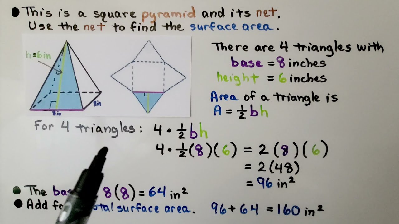 6th Grade Math 15.1b, Surface Area of a Pyramid, Using a Net