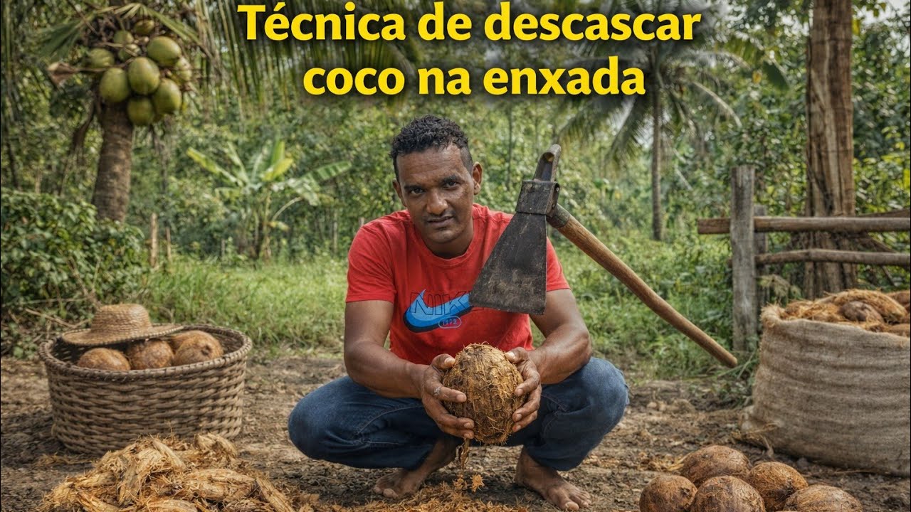  Jeito simples de descascar coco na roça 🥥