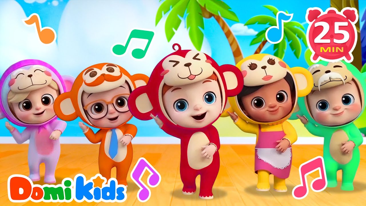 Five Little Monkeys Dancing! | Kids Dance & Animals Fun | Nursery Rhymes & Kids Songs | Domi Kids