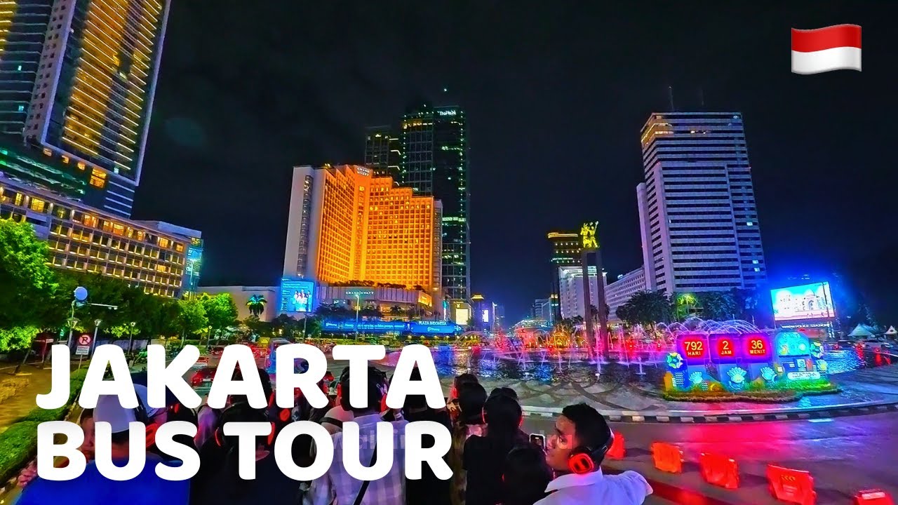 Jakarta City Bus Night Tour 4K | Open Top Ride Through City Lights