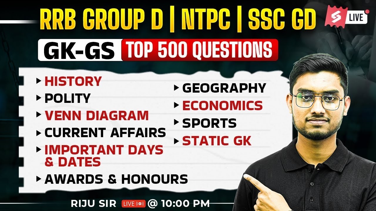 RRB Group D, NTPC, SSC GD 2025 | GK GS Class | Top 500 Questions | RIJU