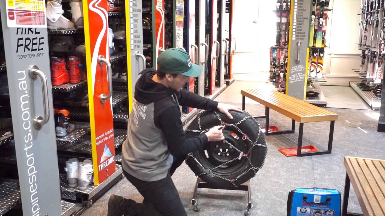 Snow chain demonstration at Alpine Sports Jindabyne