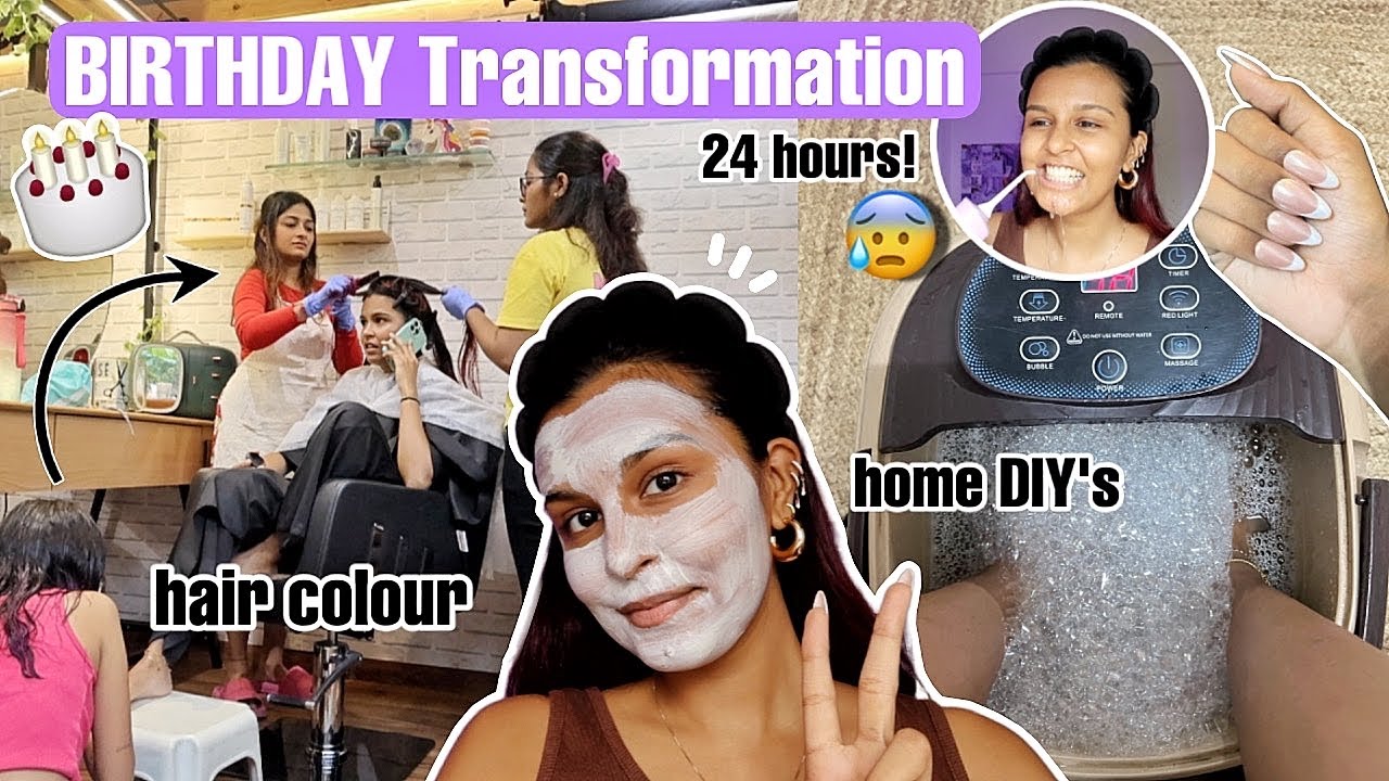 My BIRTHDAY Glowup *24 Hours*🎂✨ / Hair Transformation, Nails, At Home Pedicure, Oral Care & More!