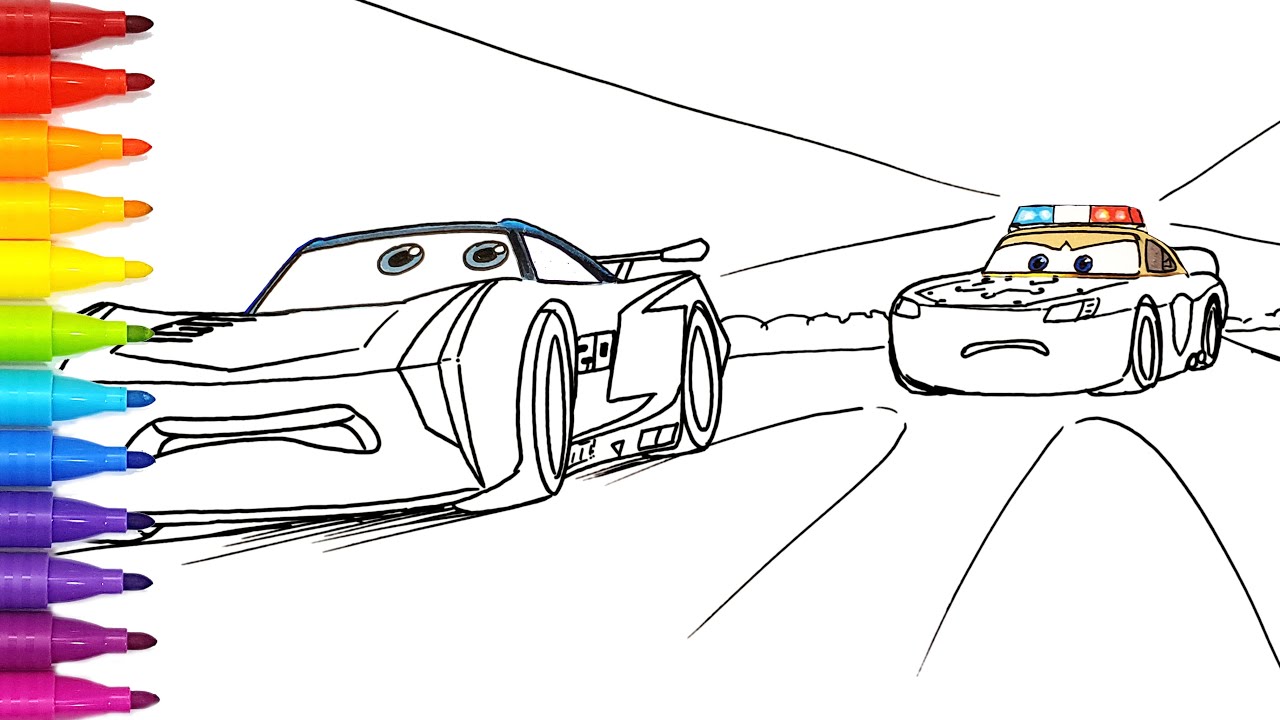 Police Lightning McQueen Chases Jackson Storm . CARS 3 2.0 Drawing and Coloring Pages | Tim Tim TV