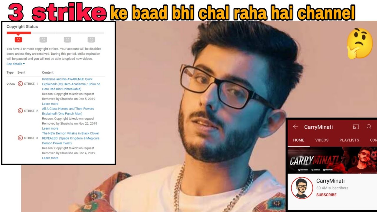 How carryminati channel is still working after 3 copyright strike?🤔 #shorts