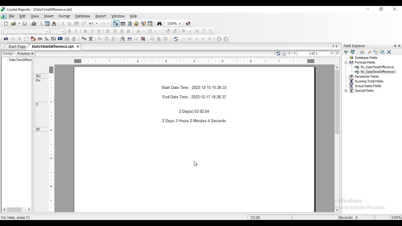 How to calculate the difference between two Date Time in Crystal Reports