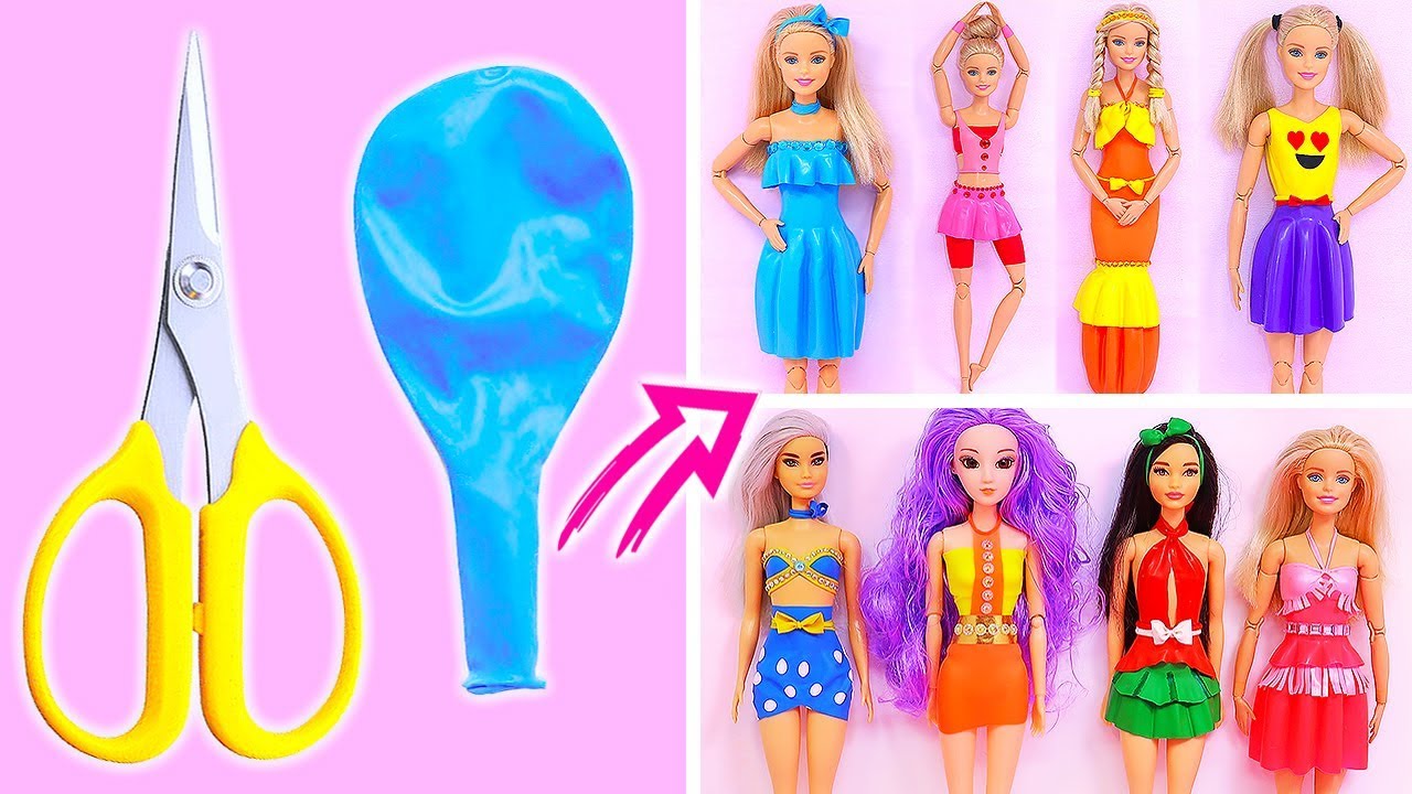👗 DIY Barbie Dresses with Balloons Easy No Sew Clothes for Barbies || BARBIE DOLL HACKS 👗
