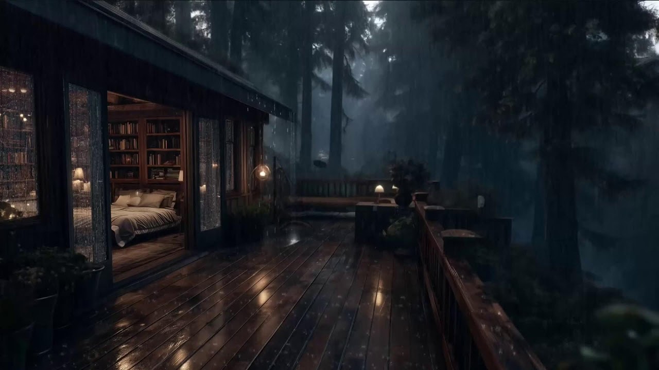 Soothing Rainy Nights in Secluded Woodland Cabin 🌲 Warm Fireplace & Rain on Window for Study, Sleep1