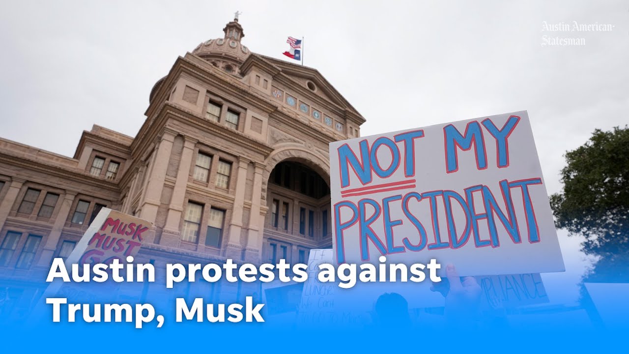 Protest against Donald Trump, Elon Musk and DOGE at Texas State Capitol in Austin on Presidents Day