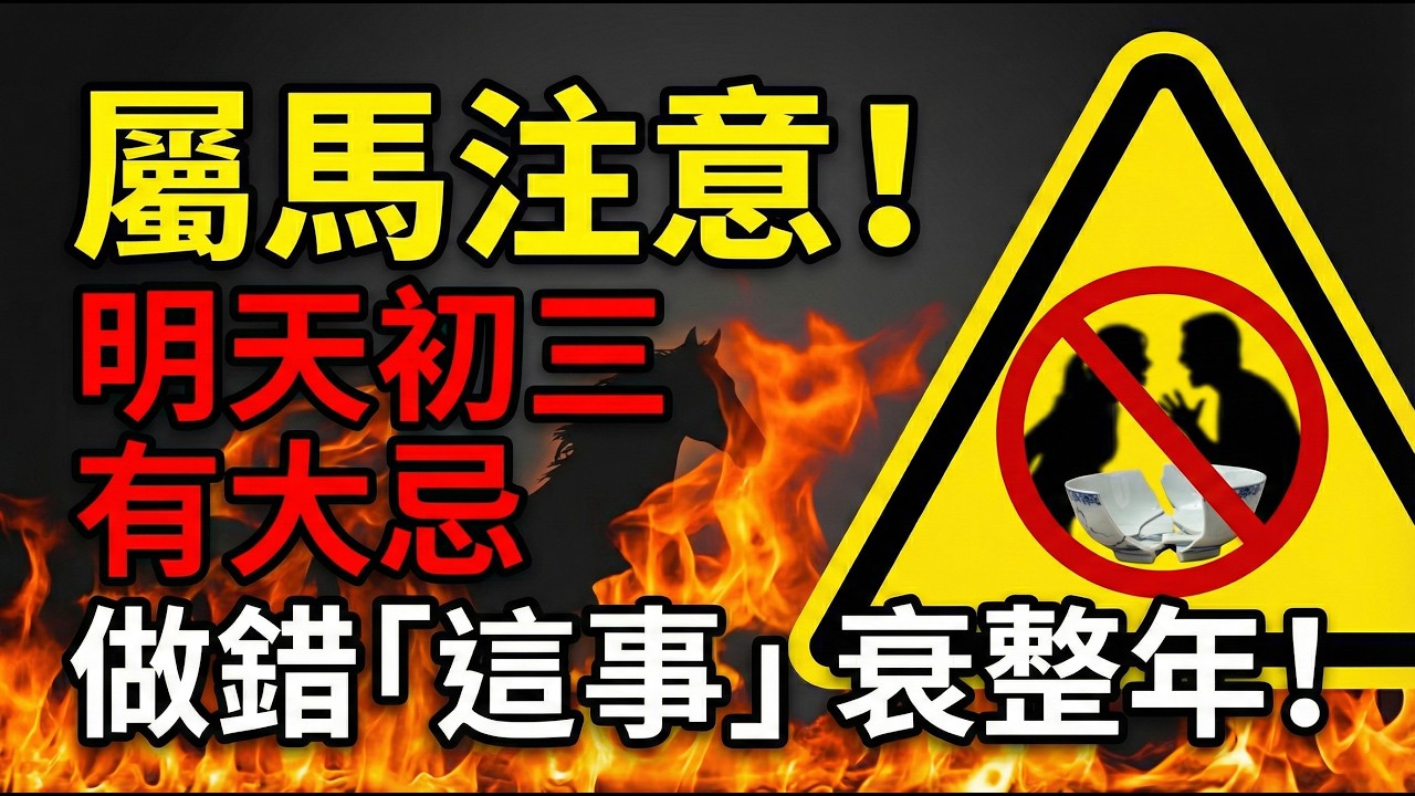 屬馬的注意！明天初三千萬別做這3件事！2026值太歲如何「龍鳳呈祥」？一招教你扭轉乾坤！#屬馬2026運勢 #本命年 #大年初三 #赤狗日 #犯太歲 #改運方法 #招財風水 #2026生肖馬運勢