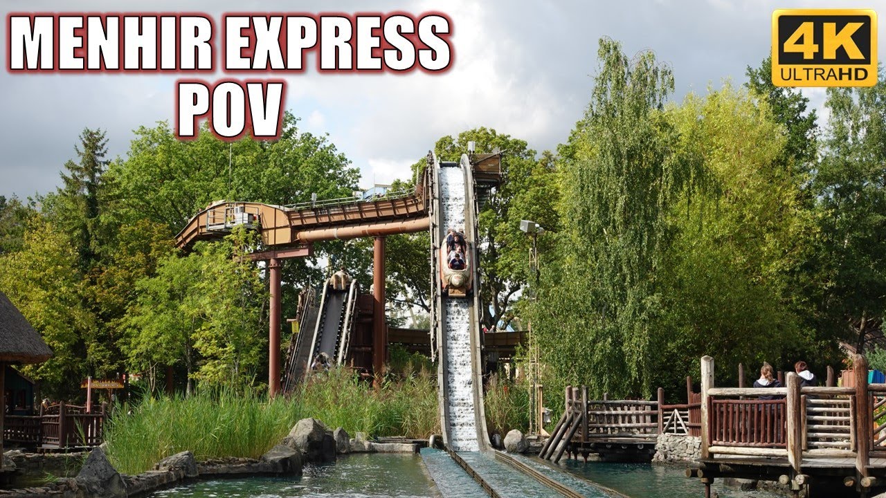 Menhir Express POV (Front Row, 4K 60FPS), Parc Asterix Hopkins Log Flume | Non-Copyright