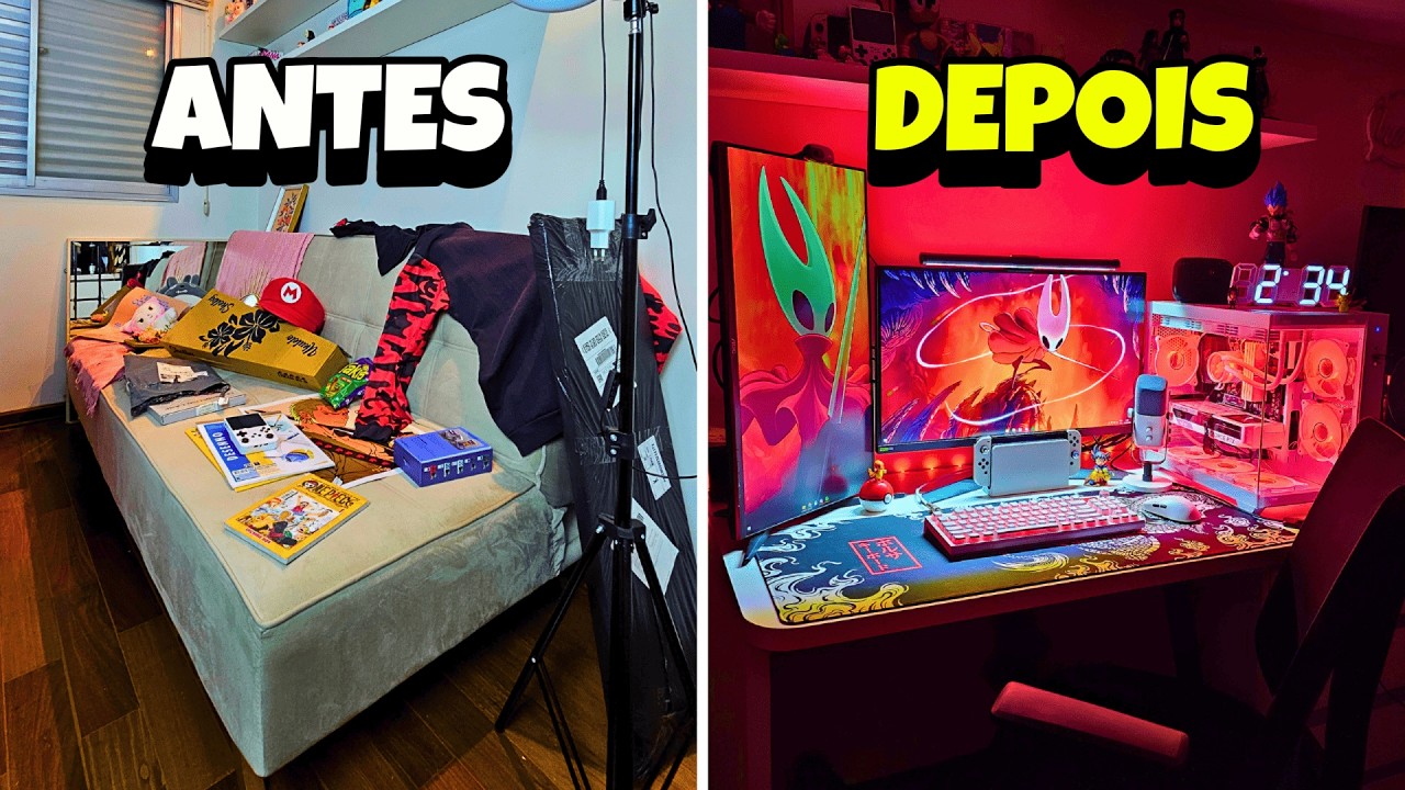 Transformei meu Escrit&oacute;rio Bagun&ccedil;ado no Quarto Gamer dos Sonhos!