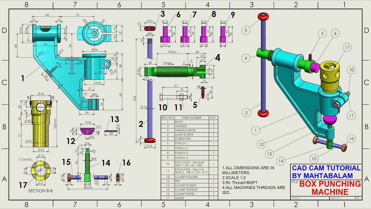 Box Punching Machine in SolidWorks | SolidWorks Parts and Assembly