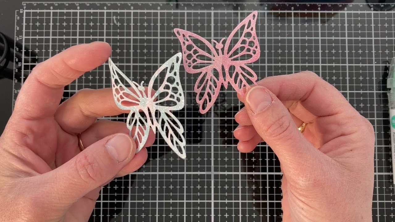Cardmaking with Alinacrafts Aliexpress butterfly dies and embossing folder - Glitter shaker
