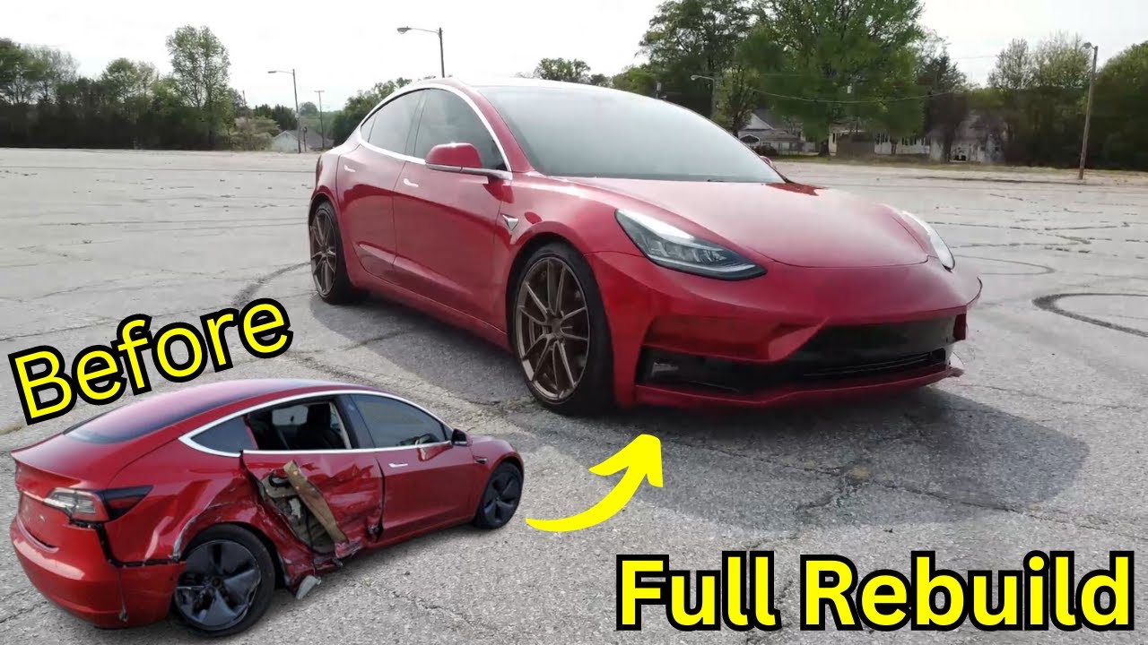 Rebuilding a Wrecked 2018 Tesla Model 3 in 20 Mins or Less