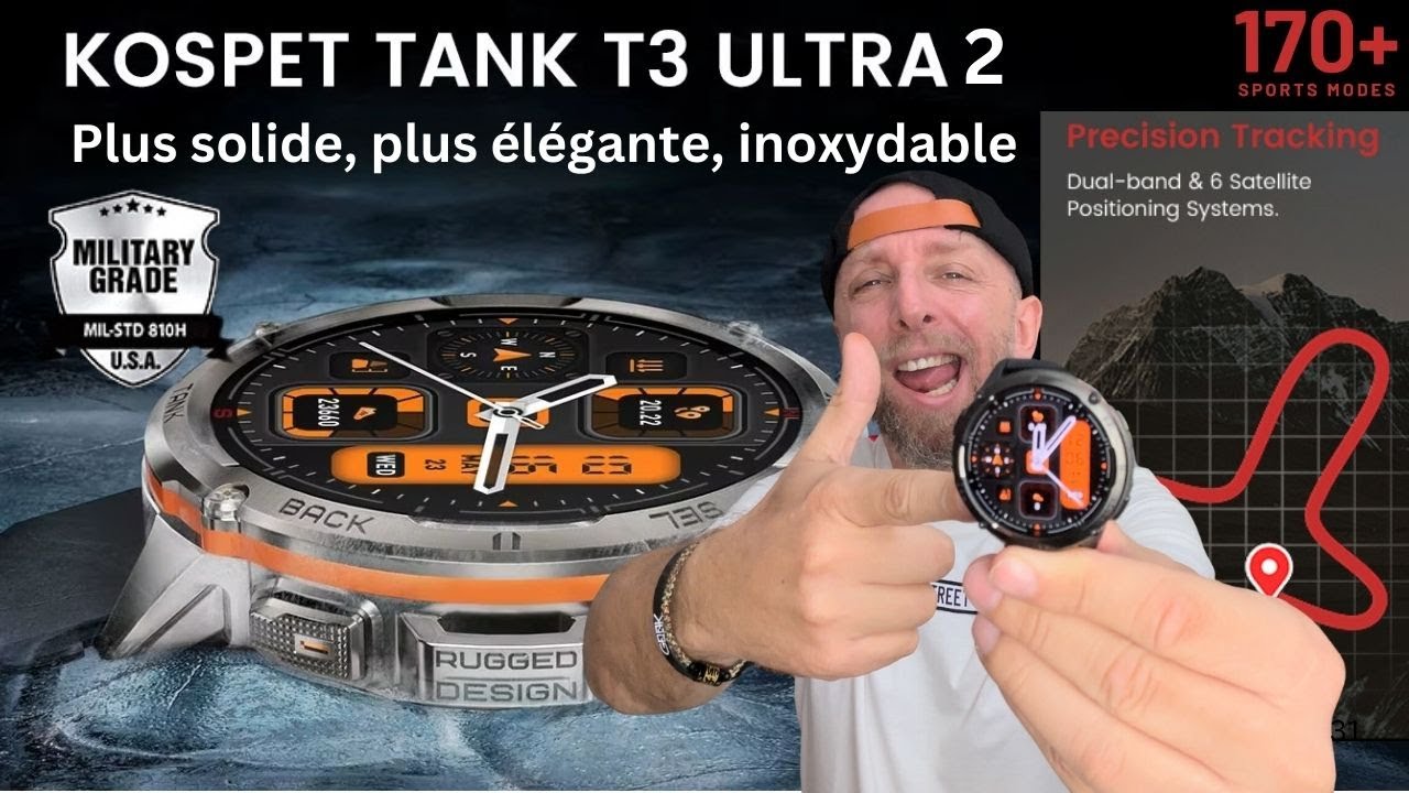 KOSPET TANK T3 ULTRA 2 : Smartwatch outdoor, résistance militaire, santé et 170 sports à 129,99€