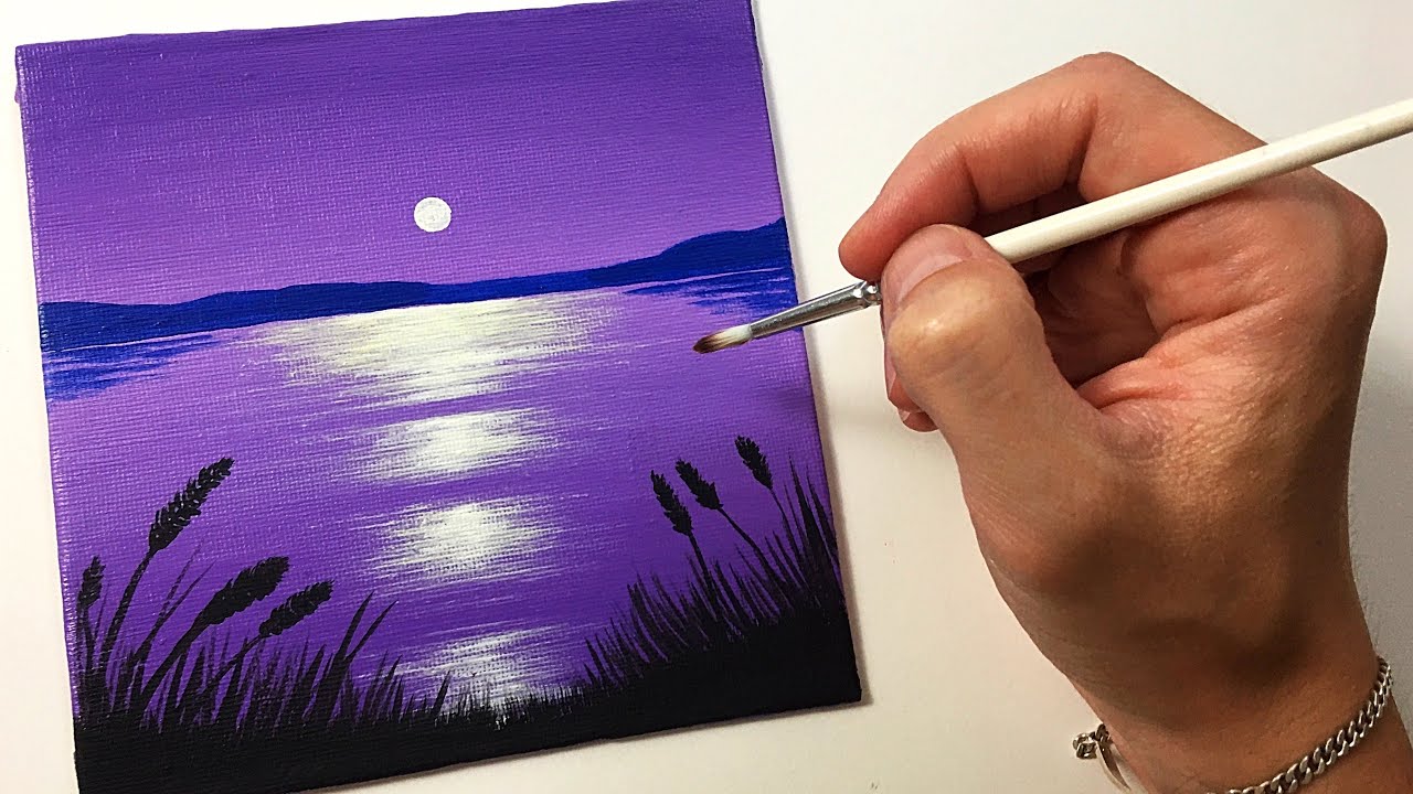 Easy Lake Night for Beginners | Acrylic Painting Tutorial