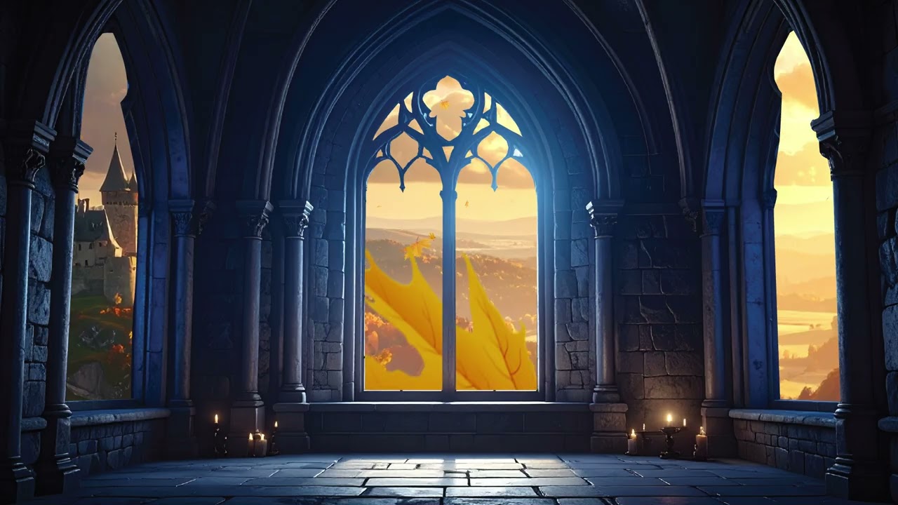 Cozy Autumn Evening | Medieval Castle Window Ambience & Relaxing Music