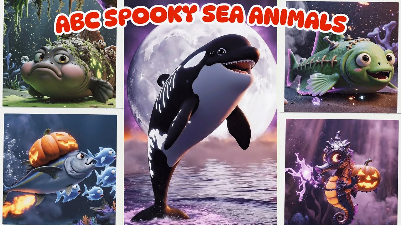 ABC Spooky Sea Animals Song 🎃 Scary Ocean Monsters for Kids 👻  Halloween Sea Animals for Toddlers