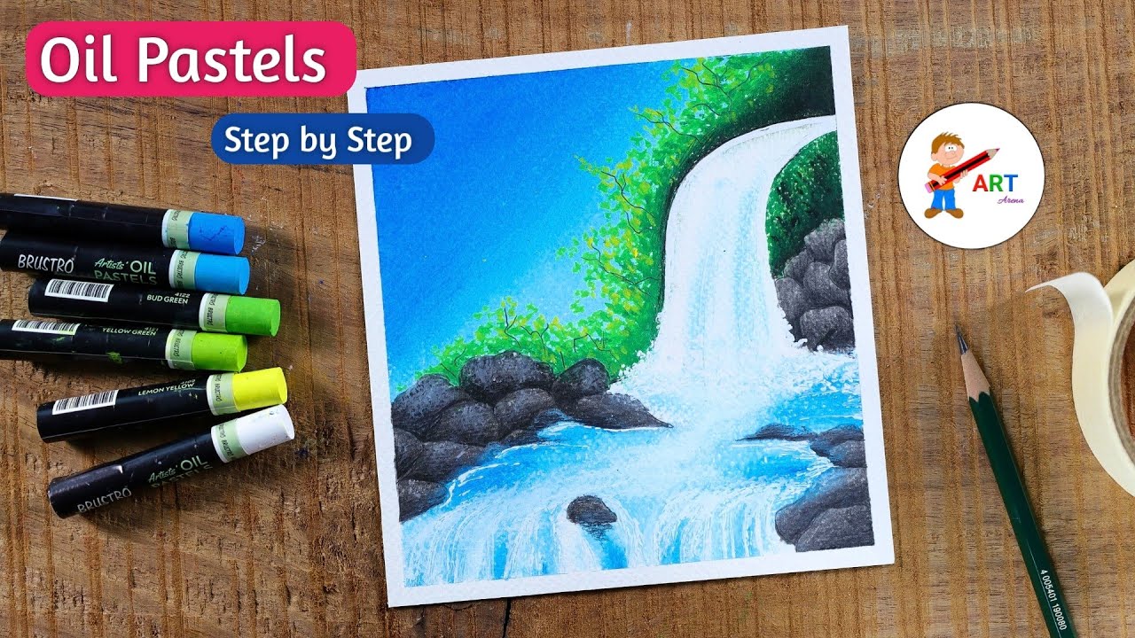 Beautiful Waterfall Drawing / Drawing with Oil Pastels / Step by Step