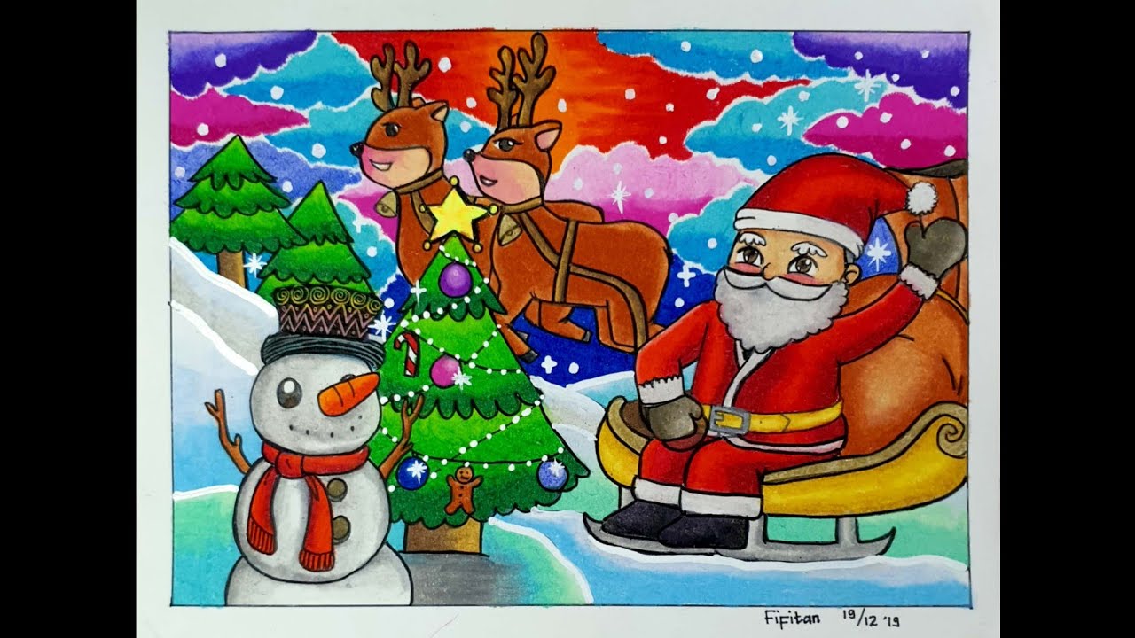 CARA GRADASI WARNA EP 178  TEMA NATAL , SANTA CLAUS, POHON NATAL DAN BONEKA SALJU