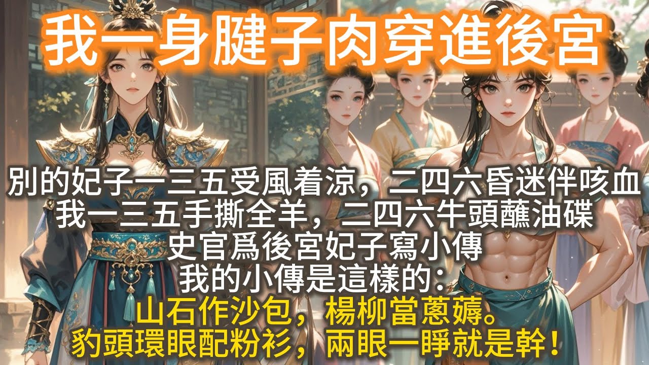完結沙雕搞笑爽文：我一身腱子肉穿進後宮。我憑藉一身腱子肉，成爲後宮最獨特的妃子。 別的妃子一三五受風着涼，二四六昏迷伴咳血。 我一三五手撕全羊，二四六牛頭蘸油碟。