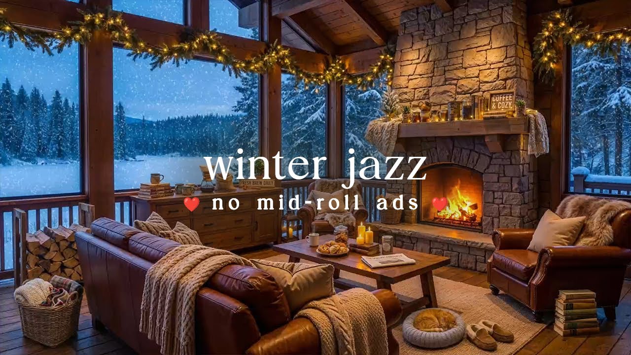 🪵 Winter Lodge Jazz (NO MID-ROLL ADS) &ndash; Cozy Fireplace Ambience for Relaxation