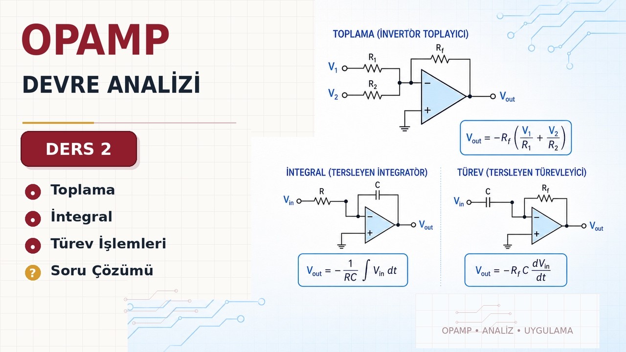 Opamp Devre Analizi - Opamp'da Toplama, İntegral, Türev işlemleri ve Soru Çözümü