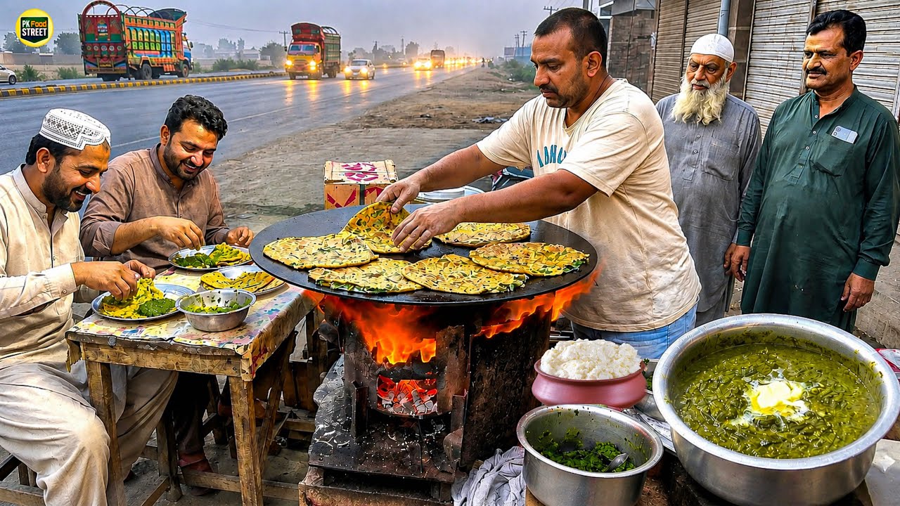 PAKISTAN&rsquo;S Highway Saag Paratha 😍 | Real Desi Nashta - Street Food Pakistan 🇵🇰