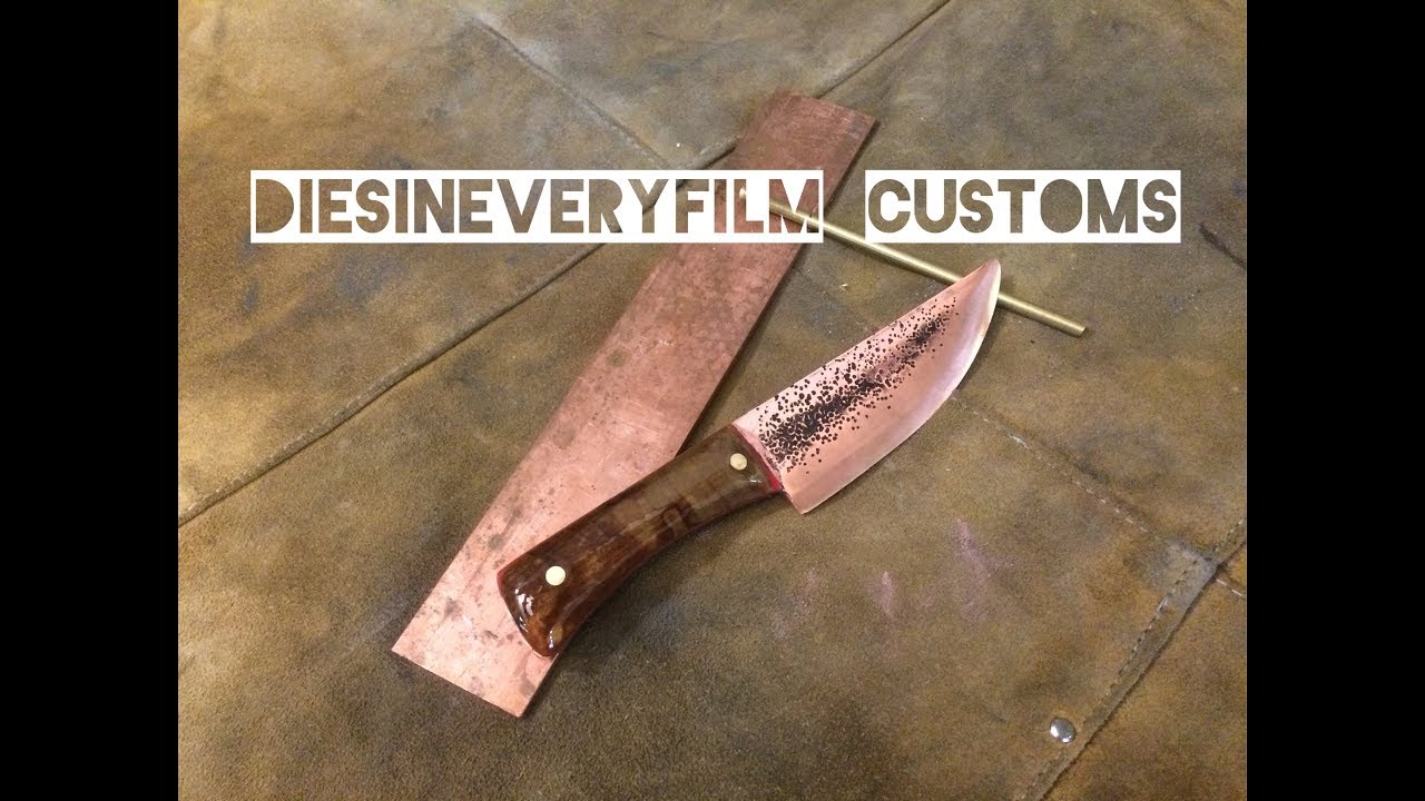 Copper knife with maple burl handle