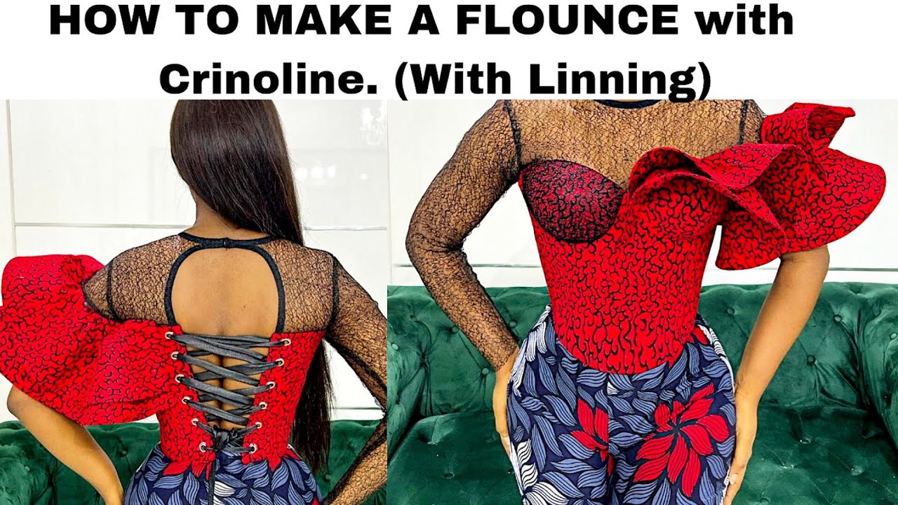 HOW TO SEW CRINOLINE ON A Flounce/peplum with lining. (Cutting and sewing) (Diy)