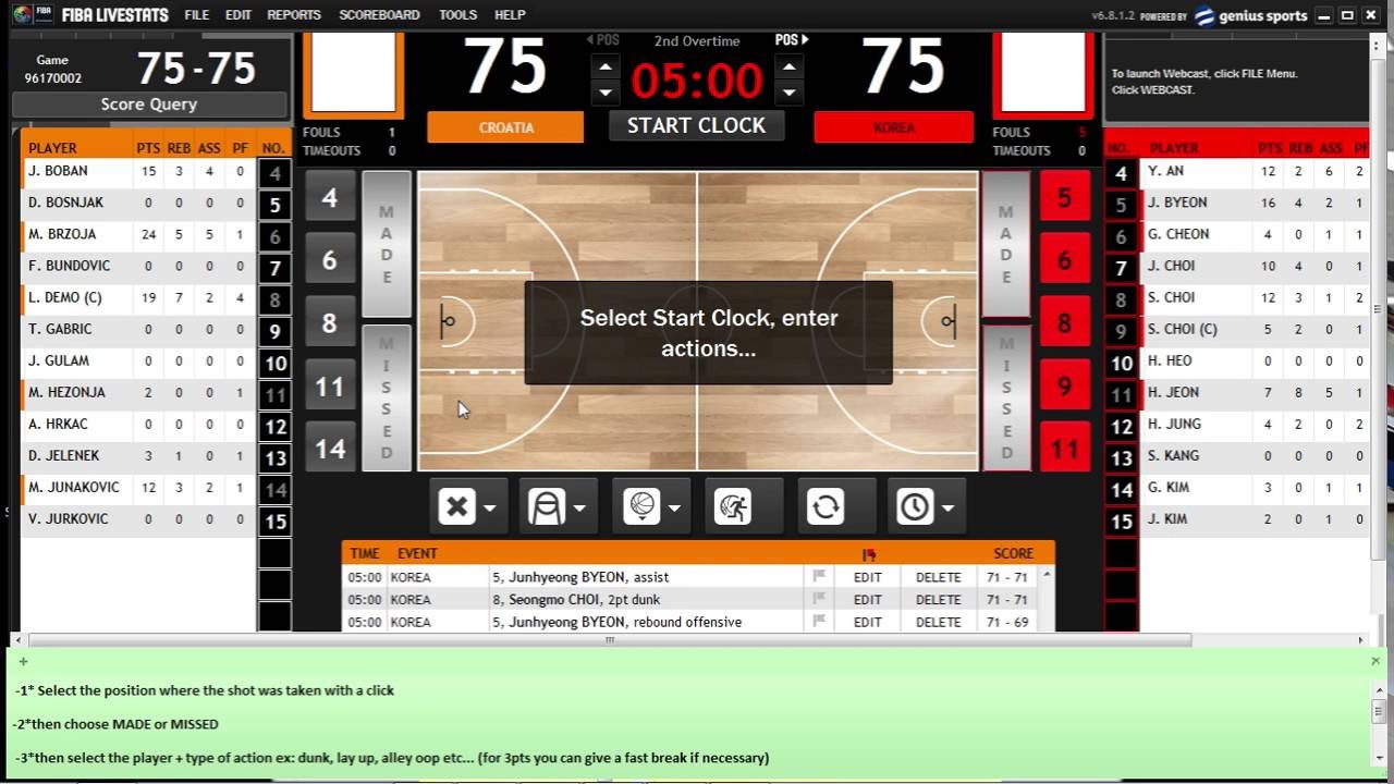 how to add scoring actions 2 or 3pts in FIba livestats