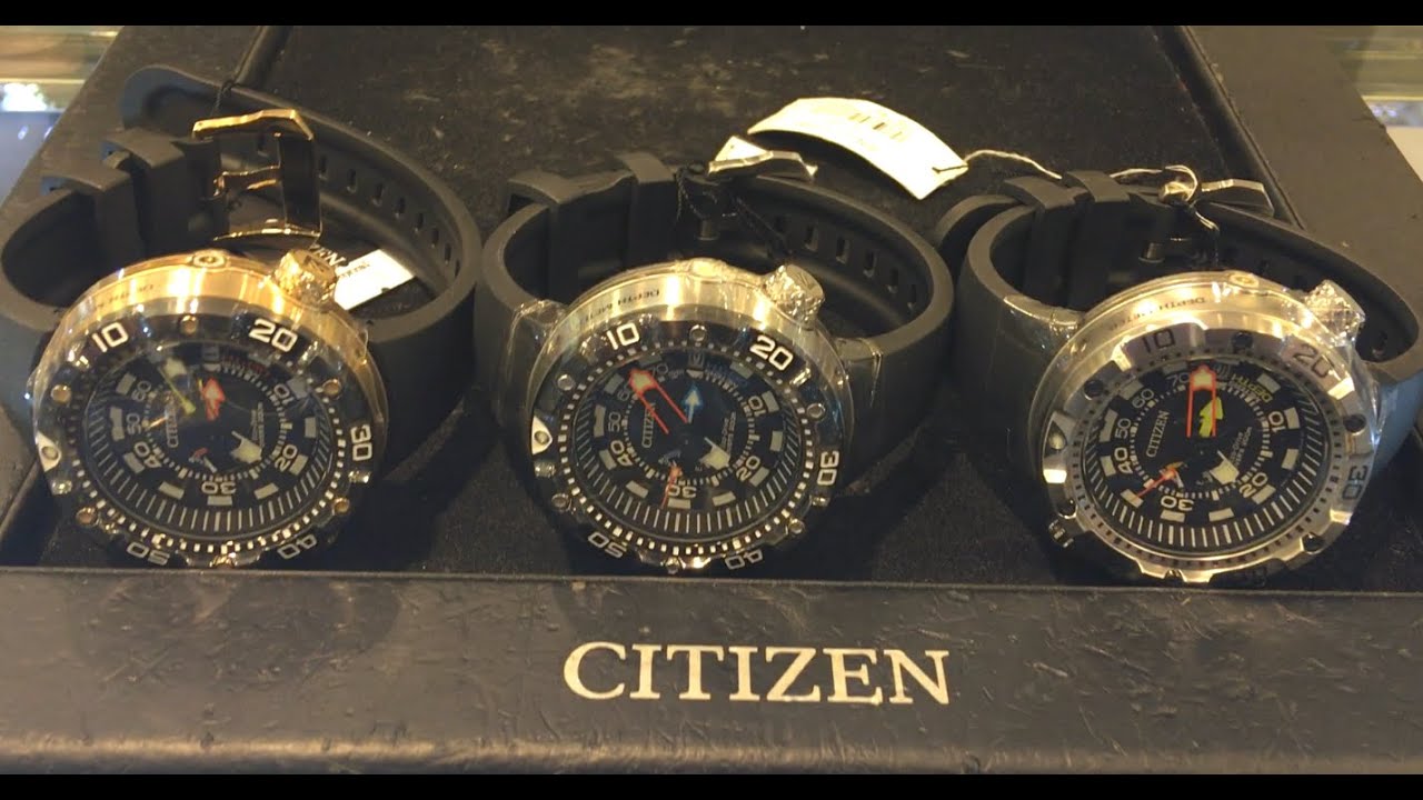 CITIZEN AQUALAND DEPTH METER ALL THREE Versions ON THE WRIST!