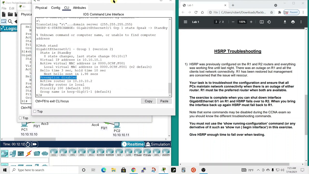 CCNA Lab: HSRP Troubleshooting