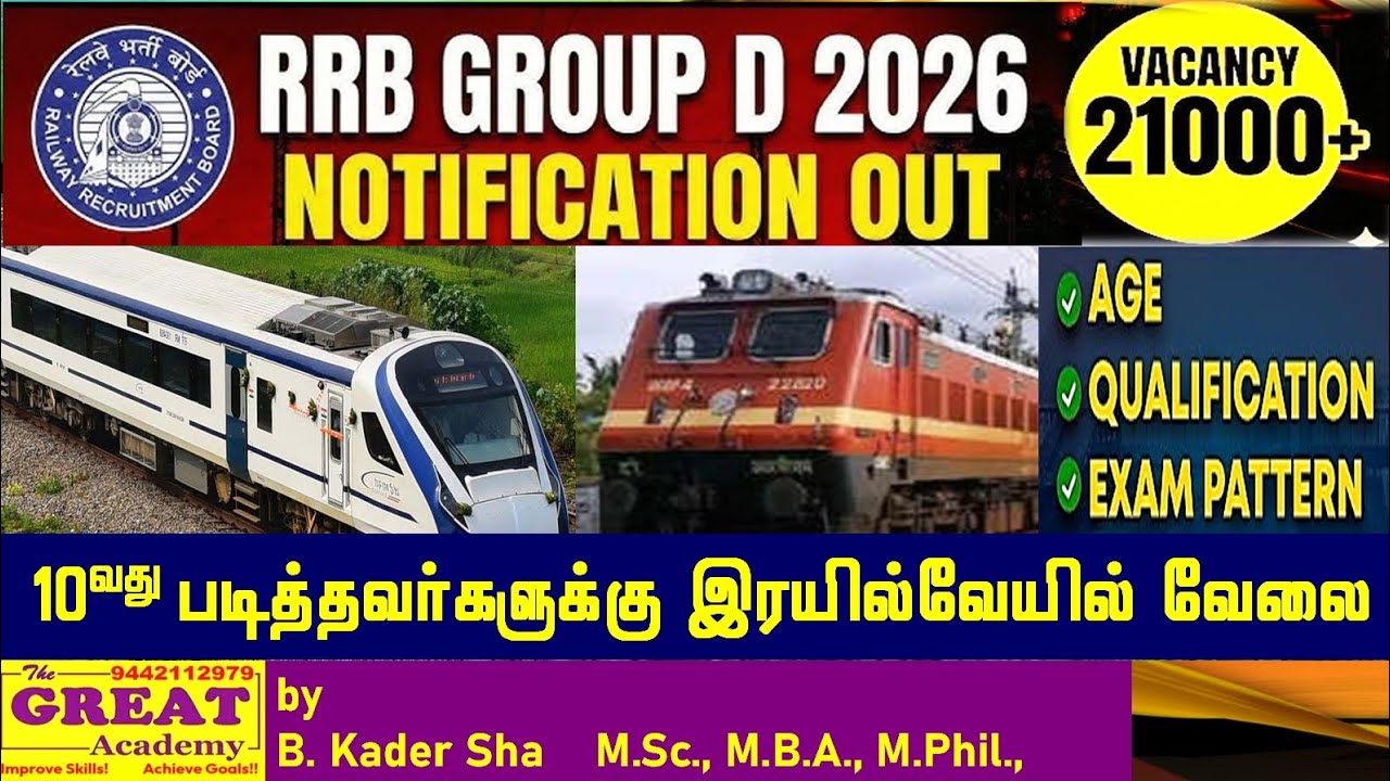 10வது படித்தவர்களுக்கு ரயில்வேயில் 30000 சம்பளம் ! RRB GROUP  D 2026 | NOTIFICATION OUT