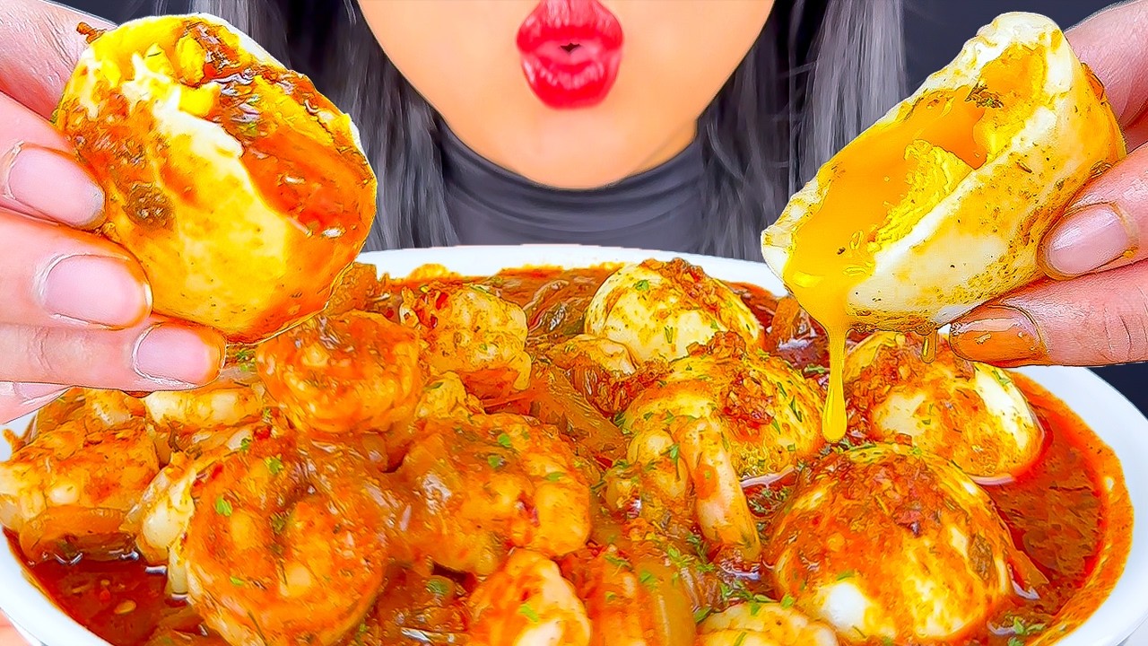 ASMR SEAFOOD BOIL SHRIMP, SOFT BOIL EGG & ONIONS | EATING SOUNDS | MUKBANG