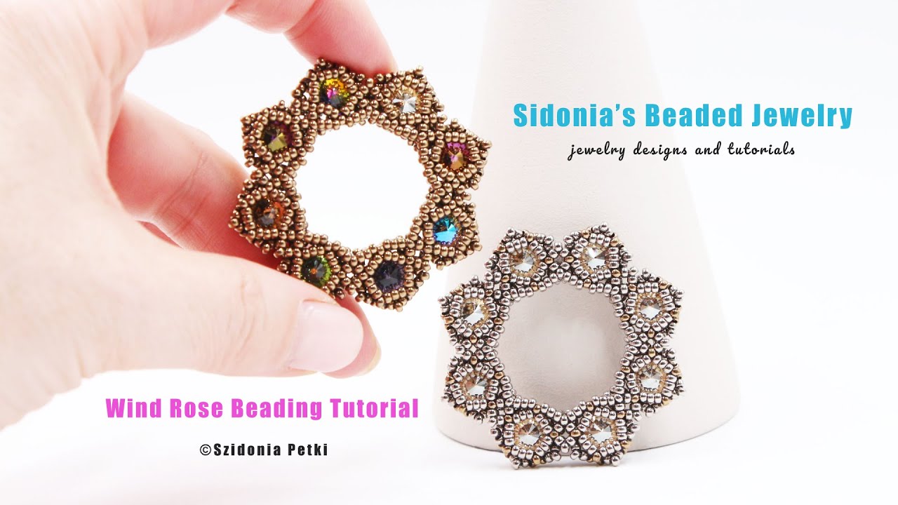 How to bezel 8mm rivolis with 11/0 round seed beads - Wind Rose - Tutorial by Sidonia