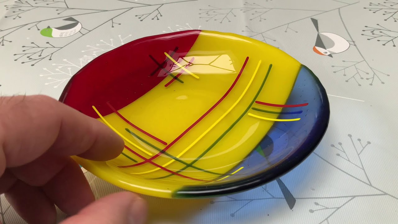 My first fused glass bowl project slumping in a small bowl mould.
