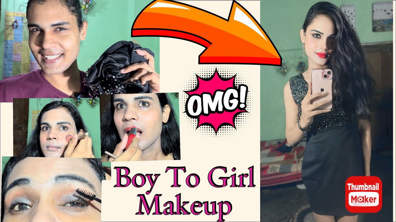 Boy to girl makeup 💄 in mini dress 👗  for the first time
