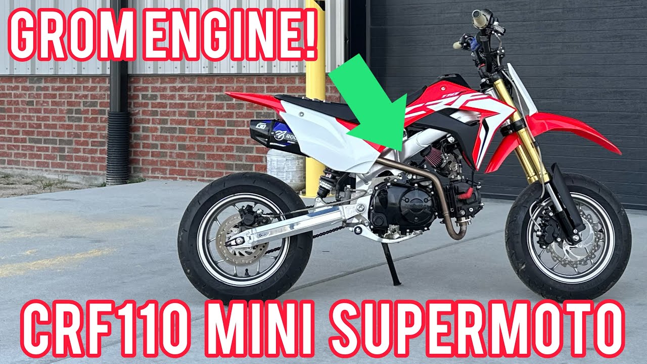 CRF110 Mini Supermoto — двигатель Grom и колеса Monkey — питбайк/кроссовый мотоцикл CRF 2021 года...
