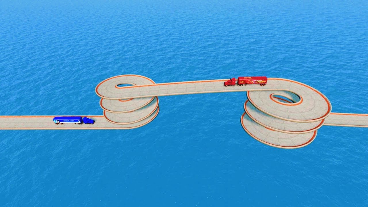 Mack truck vs Beam Beer vs Impossible spiral Wave Bridge vs Deep Wayer- Beamng.Drive