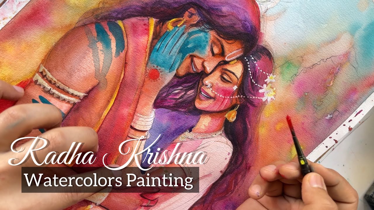 Radha Krishna 💖 Watercolors Painting