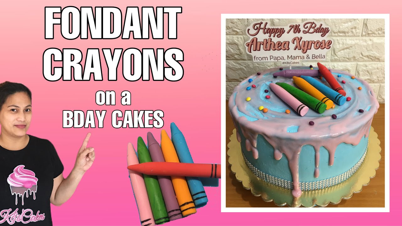 KIDS BDAY CAKE w/ FONDANT CRAYONS TOPPERS by cathymagat/#k8scakes