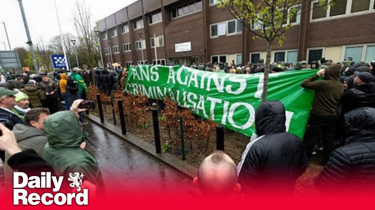 Celtic fans protest 'repression' outside Glasgow police station