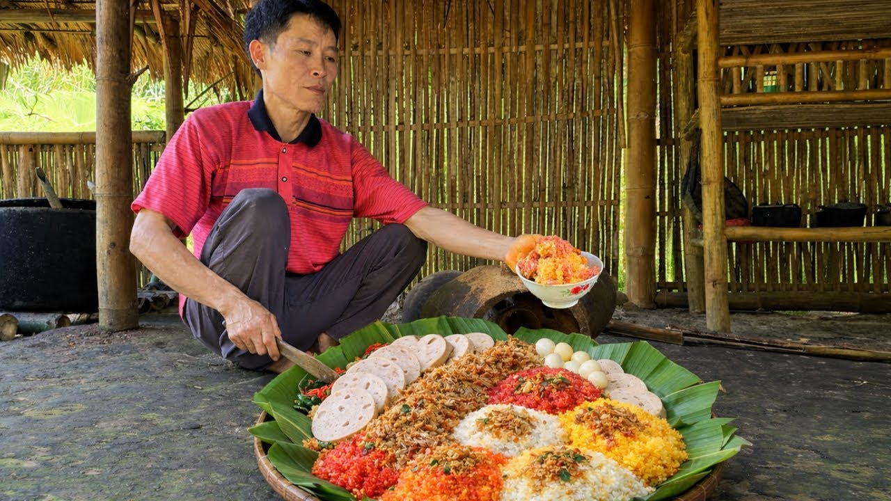 Traditional 3 Color Sticky Rice Making to Market | Solo Farming & Survival
