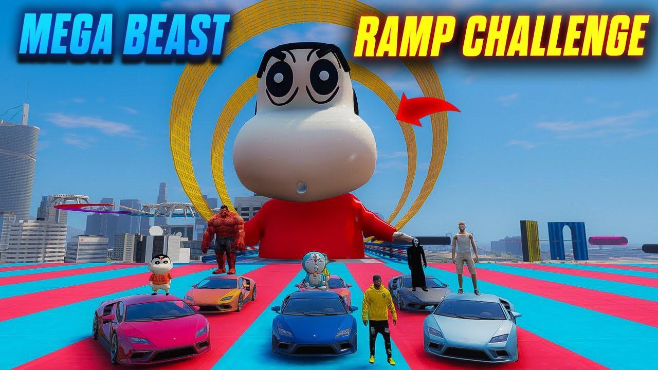 🤯Mega Beast Ramp👹 Challenge With Shinchan & Doraemon 😱 Full Fun🤣 #tristar18