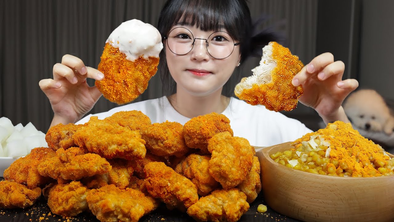 Жареный цыпленок с сырной приправой🧀🍗Mukbang ASMR