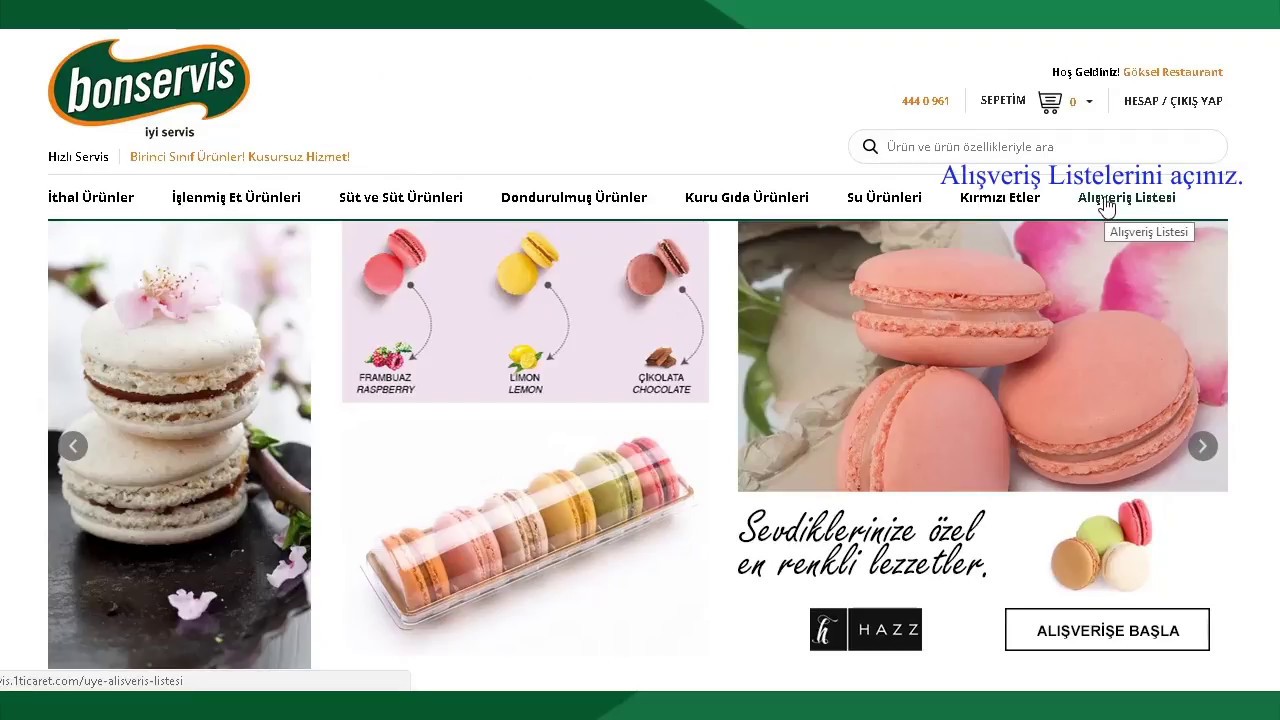 bonservis E Ticaret sitesinde Alışveriş Listesi ile sipariş vermek