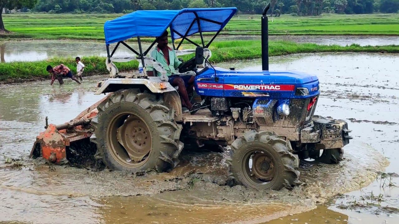 Latest 2021 Powertrac Euro 45 Plus 4Wd tractor performance with Garud plus 6ft Rotavator in field 😎