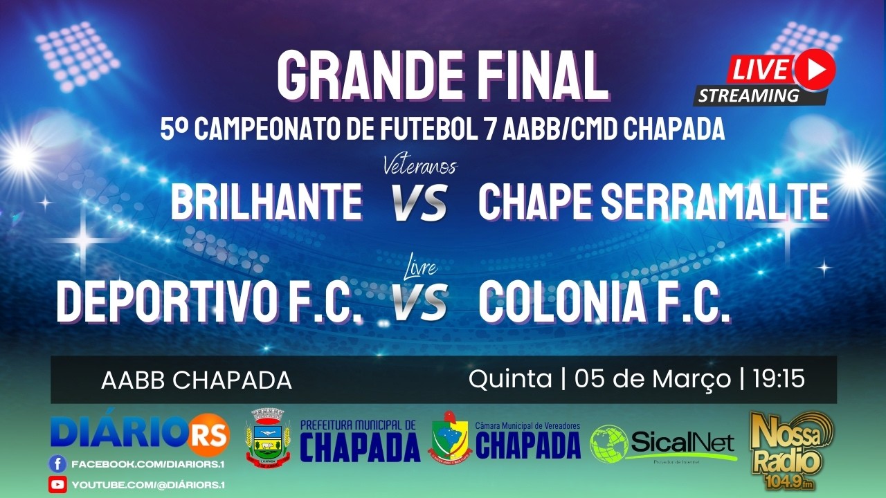 AO VIVO | GRANDE FINAL Futebol 7 AABB Chapada | Brilhante x Chape Serramalte | Deportivo x Colônia